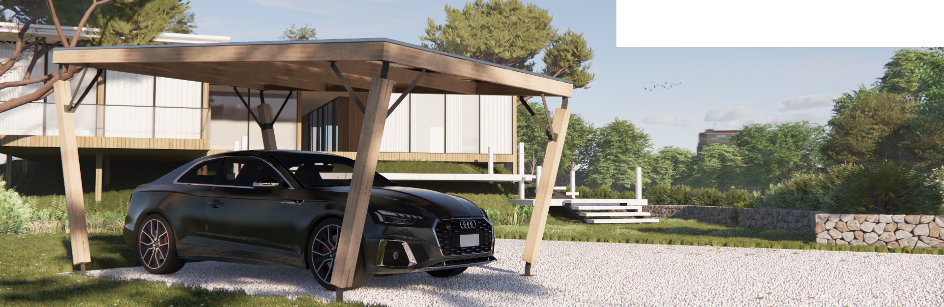 Carport Solaire en bois T1 avec un voiture