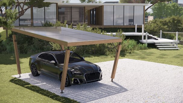 Carport solaire 1 place avec une voiture