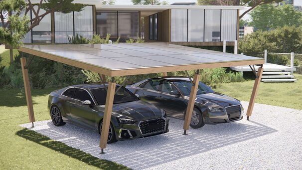 Carport solaire 2 places avec deux voitures