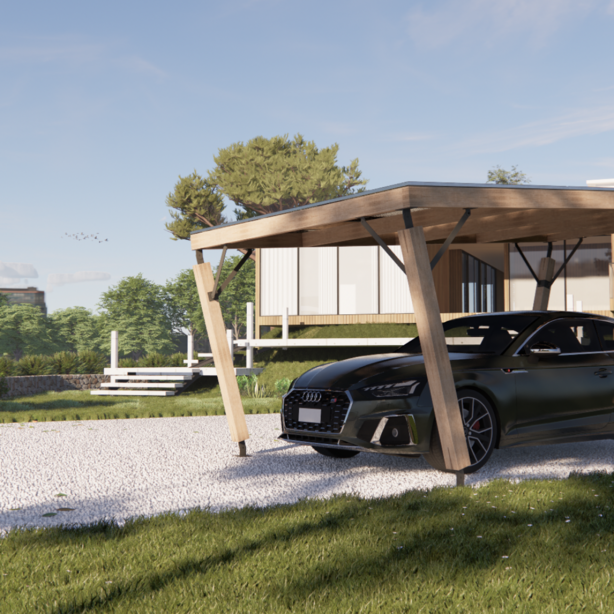 Carport Solaire en bois avec une voiture